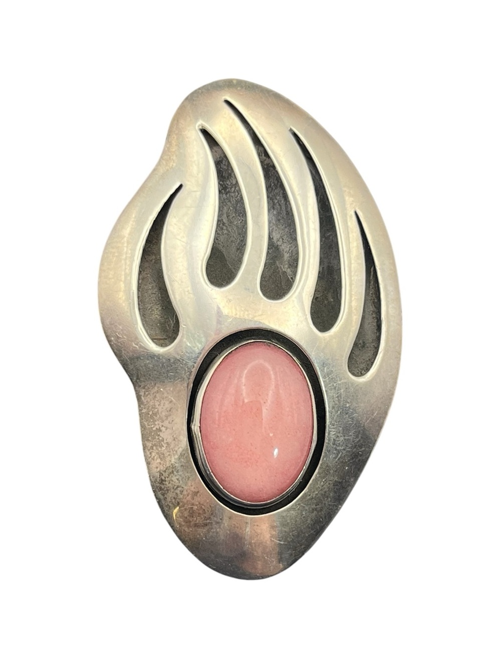 Navajo Native American bear paw pink cabochon bolo tie clip sterling silver